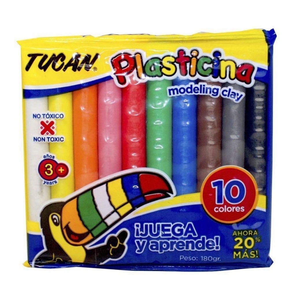 PLASTICINA TUCAN DE 10 COLORES 80 GRAMOS