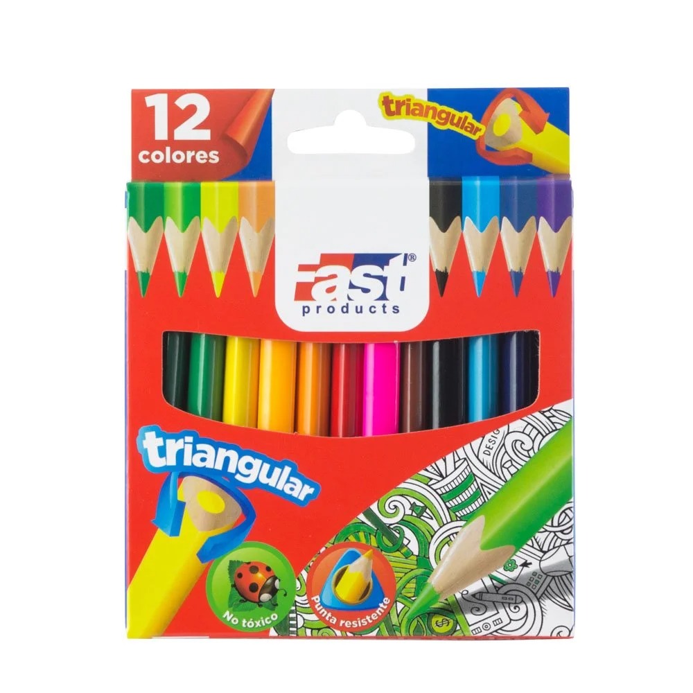 CRAYON DE MADERA FAST 12 COLORES CORTO TRINGULAR